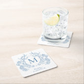 Klassiek Frans blauw bloemenkam monogram Kartonnen Onderzetters (Insitu)