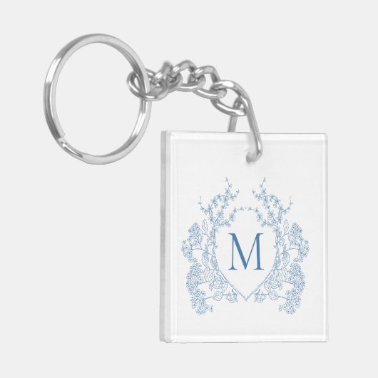 Klassiek Frans blauw bloemenkam monogram Sleutelhanger (Voorkant Links)