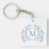 Klassiek Frans blauw bloemenkam monogram Sleutelhanger (Voorkant)