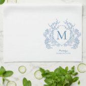 Klassiek Frans blauw bloemenkam monogram Theedoek (Gevouwen)