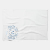 Klassiek Frans blauw bloemenkam monogram Theedoek (Horizontaal)