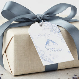Klassiek Frans Blauw Wit Bloemmotief Vogels Bruilo Cadeaulabel