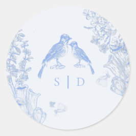 Klassiek Frans Blauw Wit Bloemmotief Vogels Bruilo Ronde Sticker