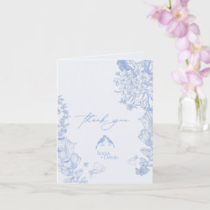 Klassiek Frans Blauw Witte Bloem Bruiloft Bedankt Kaart