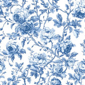 Klassiek Frans blauwe rozen Toile trouwprogramma Programmakaart