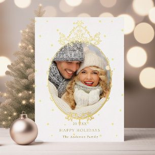 Klassiek Frans Lijst Kerstfoto Goud Folie Feestdagenkaart