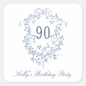 Klassiek Frans Victoriaans Blauw 90ste Verjaardags Vierkante Sticker (Voorkant)
