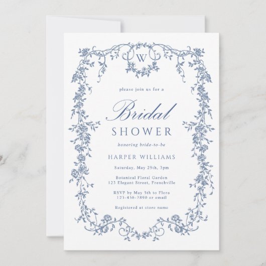 Klassiek Frans Victoriaans Blauw Bloemen Vrijgezel Kaart (Voorkant)