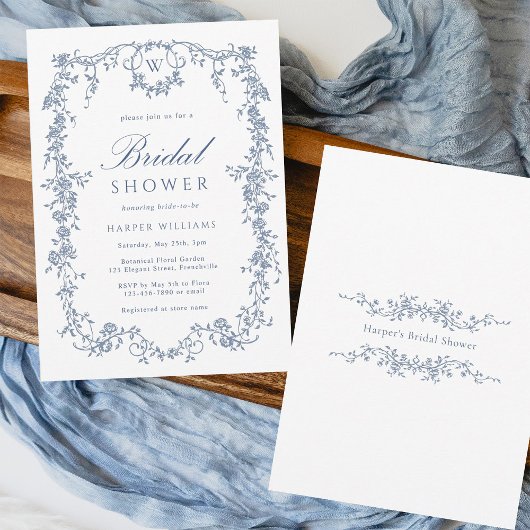 Klassiek Frans Victoriaans Blauw Bloemen Vrijgezel Kaart