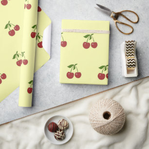 Klassiek Fruitpatroon Geel & Rode Kers Cadeaupapier
