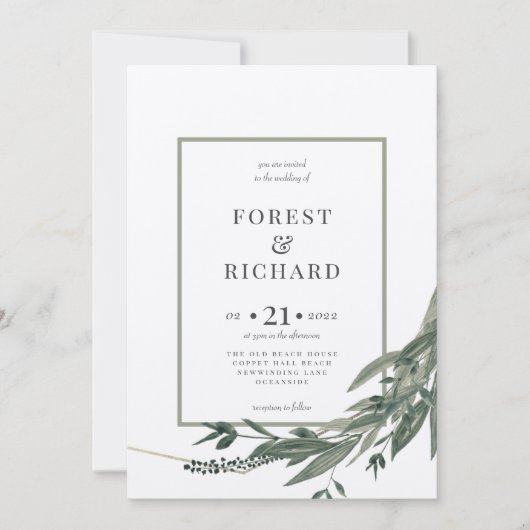 Klassiek gebladerte, veelhoek, waterverf uitnodigi kaart (Voorkant)