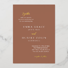 Klassiek gebrand Sinaasappel Elegant bruiloft Folie Uitnodiging