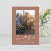 Klassiek gebrand Sinaasappel foto Elegant bruiloft Save The Date (Staand voorkant)