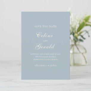 Klassiek gedempte blauwe elegante trouw save the date