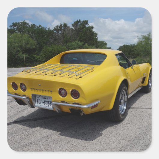 Klassiek geel 1973 Corvette Vierkante Sticker (Voorkant)