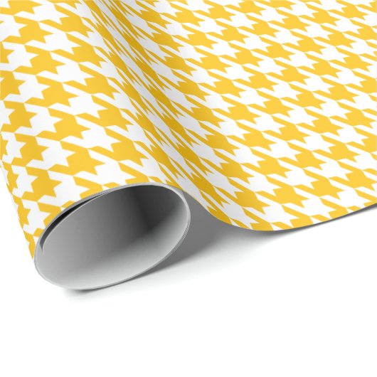 Klassiek geel en wit houndstooth patroon  cadeaupapier (Rol Hoek)