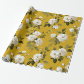 Klassiek Geel Roos Wit Bloemmotief Cadeaupapier (Uitgerold)