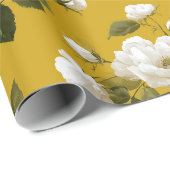 Klassiek Geel Roos Wit Bloemmotief Cadeaupapier (Rol Hoek)