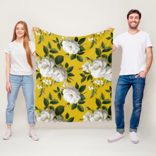 Klassiek Geel Roos Wit Bloemmotief Fleece Deken