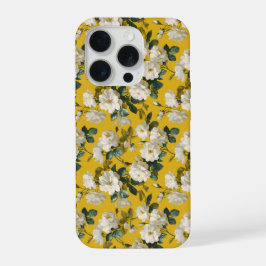 Klassiek Geel Roos Wit Bloemmotief iPhone 15 Pro Case