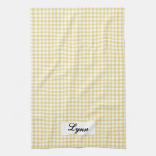 Klassiek Geel & Wit Gingham Gepersonaliseerde Na Theedoek