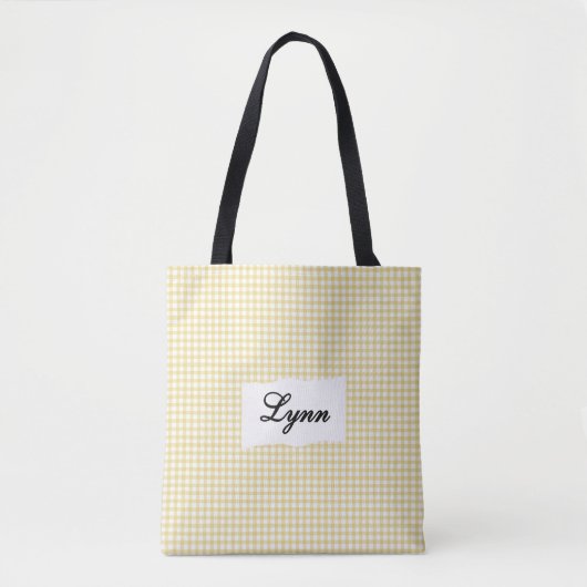 Klassiek Geel & Wit Gingham | Gepersonaliseerde Na Tote Bag (Voorkant)