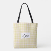 Klassiek Geel & Wit Gingham | Gepersonaliseerde Na Tote Bag (Achterkant)