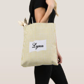 Klassiek Geel & Wit Gingham | Gepersonaliseerde Na Tote Bag (Dichtbij)