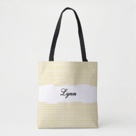 Klassiek Geel & Wit Gingham | Gepersonaliseerde Na Tote Bag