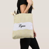 Klassiek Geel & Wit Gingham | Gepersonaliseerde Na Tote Bag (Dichtbij)