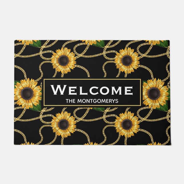 Klassiek geel zonnebloemen Stijlvol patroon Welkom Deurmat (Voorkant)
