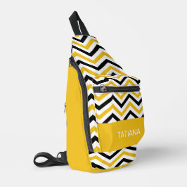 Klassiek geel zwart wit chevron patroon ontwerp sling bag