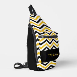 Klassiek geel zwart wit chevron patroon ontwerp sling bag