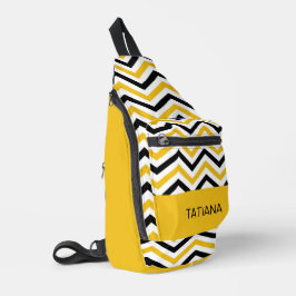 Klassiek geel zwart wit chevron patroon ontwerp sling bag