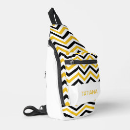 Klassiek geel zwart wit chevron patroon ontwerp sling bag
