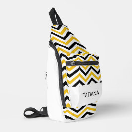 Klassiek geel zwart wit chevron patroon ontwerp sling bag