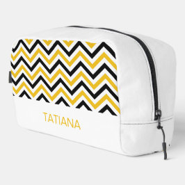 Klassiek geel zwart wit chevron patroon ontwerp toilettasje