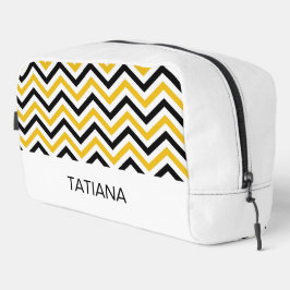 Klassiek geel zwart wit chevron patroon ontwerp toilettasje
