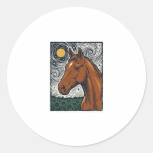 Klassiek gegraveerd paard sterrenhemel kunst ontwe ronde sticker
