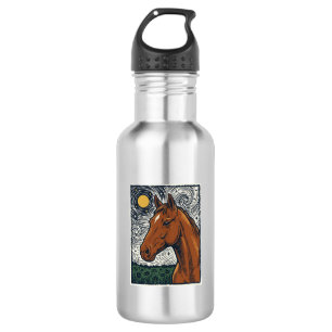 Klassiek gegraveerd paard sterrenhemel kunst ontwe waterfles