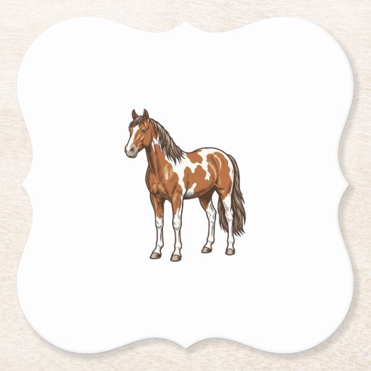 Klassiek gegraveerd pinto paard vector ontwerp_1 kartonnen onderzetters (Voorkant)