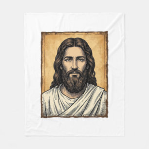 Klassiek gegraveerd religieus portret shirt ontwer fleece deken