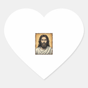 Klassiek gegraveerd religieus portret shirt ontwer hart sticker