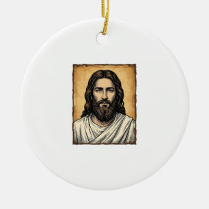 Klassiek gegraveerd religieus portret shirt ontwer keramisch ornament