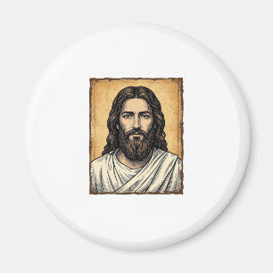 Klassiek gegraveerd religieus portret shirt ontwer magneet