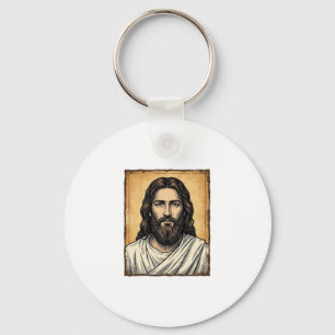 Klassiek gegraveerd religieus portret shirt ontwer sleutelhanger
