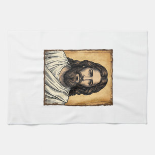 Klassiek gegraveerd religieus portret shirt ontwer theedoek