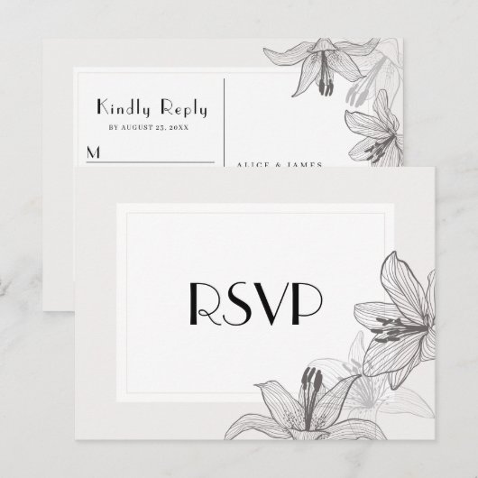 Klassiek geïllustreerd Floral Lilies RSVP Briefkaa Uitnodiging Briefkaart (Voorkant / Achterkant)