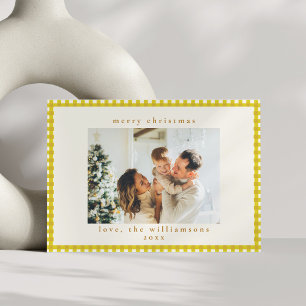 Klassiek gele ruit aangepaste foto Kerstmis Feestdagenkaart
