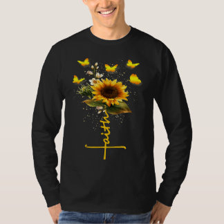 Klassiek geloof kruis zonnebloem vlinder Jezus Chr T-shirt